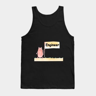 Engineer. Profession, work, job. Cat shows a banner with the inscription. Watercolor illustration. A gift for a professional. Tank Top